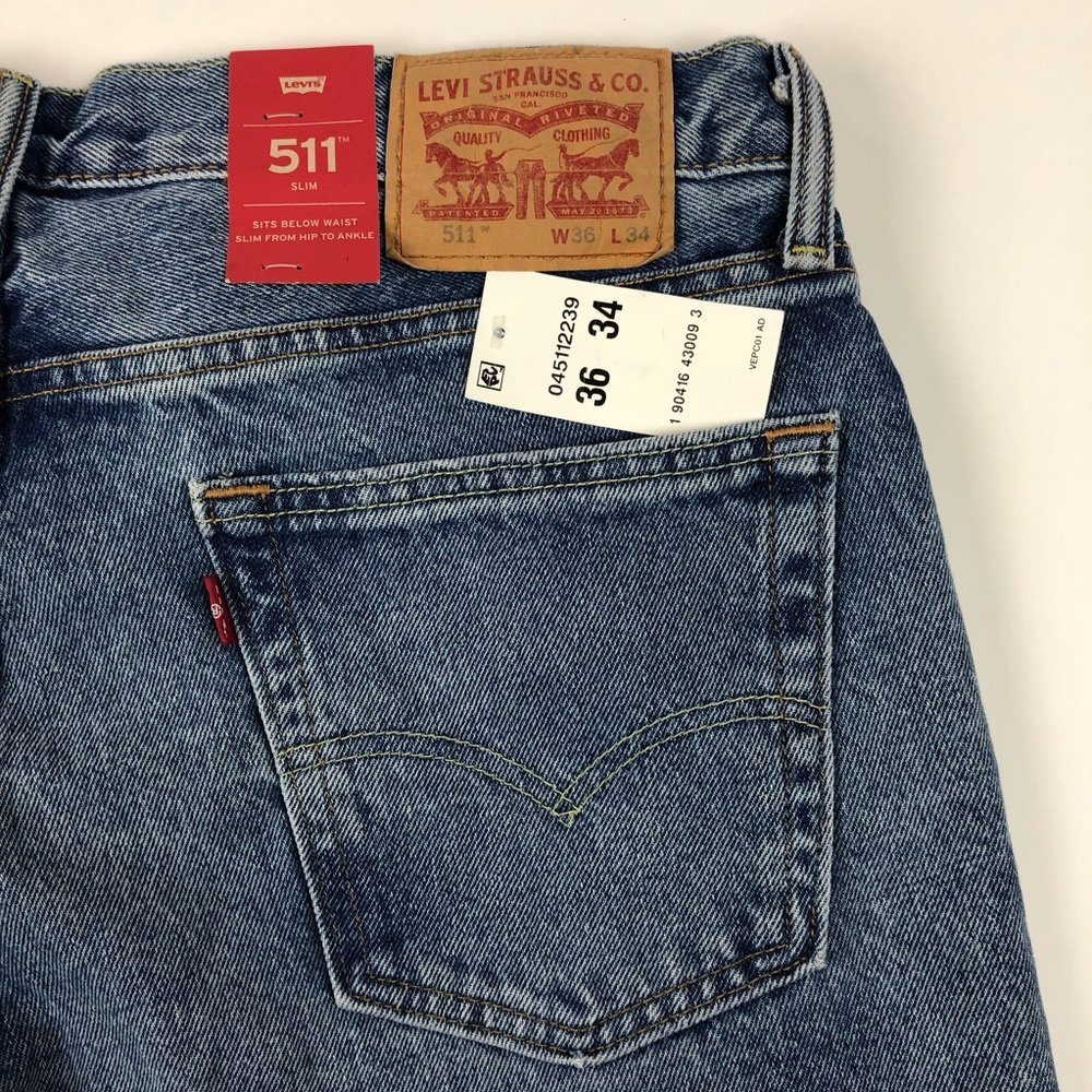Levis 511 Slim Fit Distressed Blue Jeans 36x34 - Picture 2 of 8